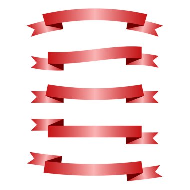 Beyaz arka plan üzerinde izole kırmızı kurdele ayarlayın. Vektör çizim