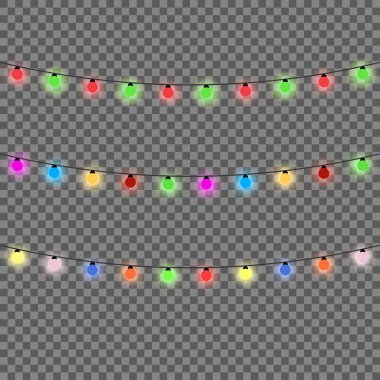 Noel ışıkları izole tasarım öğeleri. Renk çelenk kümesi. Parlak Noel ışıkları