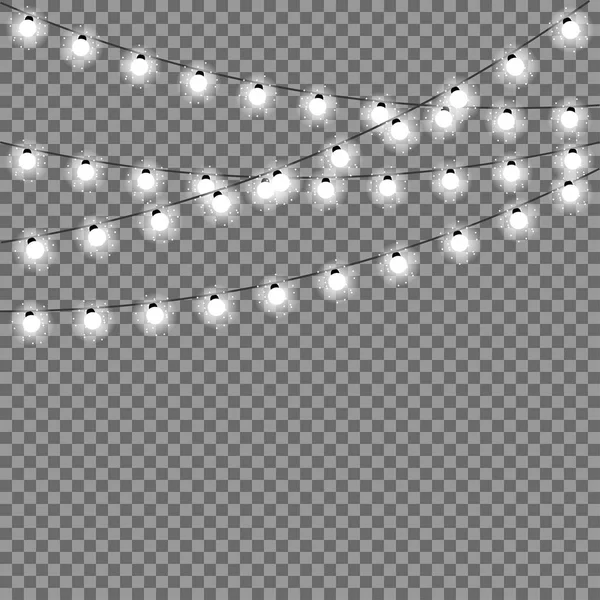 Luci di Natale incandescenti isolati elementi di design realistici. Ghirlande, decorazioni natalizie effetti luci — Vettoriale Stock