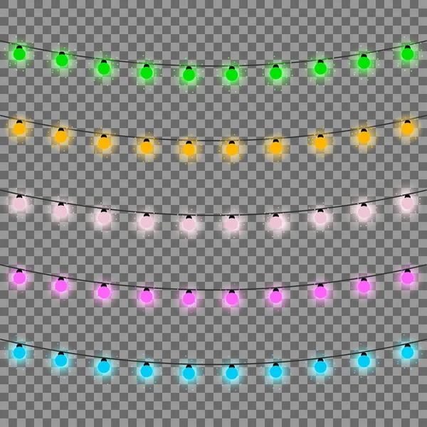 크리스마스 조명 절연된 디자인 요소. 색상 garlands의 설정. 빛나는 크리스마스 조명 — 스톡 벡터