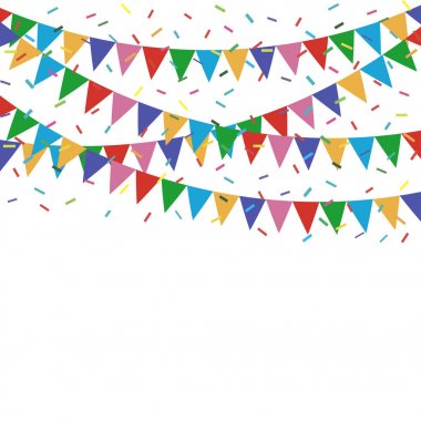 Festival bayrak ve konfeti. Karnaval parti. Garland renkli bayrakları ve konfeti. Tatil arka plan