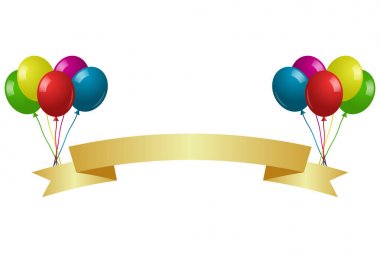 İyi ki doğdun arka plan renkli balonlar dizi. Festival altın şerit üzerinde parlak hava Ulusal teketim ürünleri