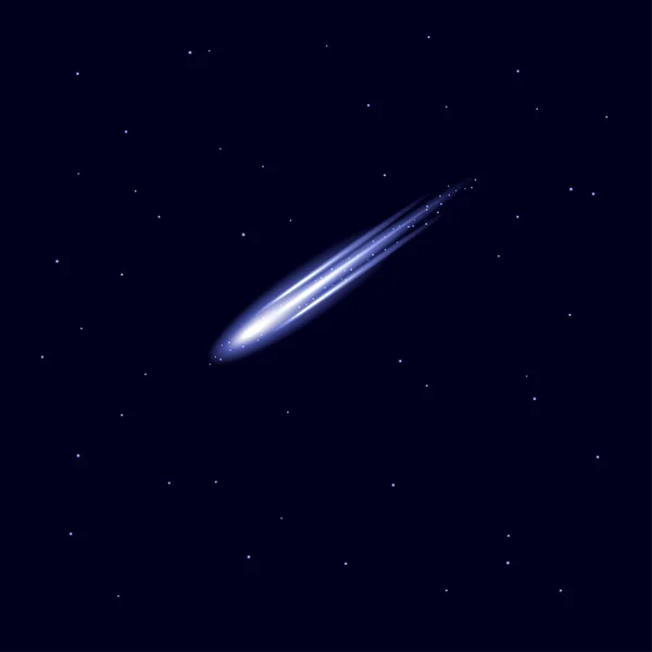 Cometa vettoriale, meteora o asteroide sparatoria isolato su sfondo blu — Vettoriale Stock