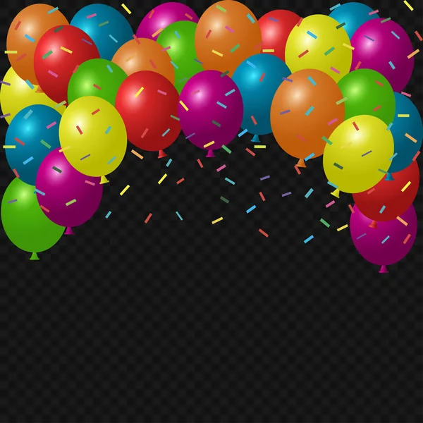 Fondo colorido de vacaciones con globos y confeti — Vector de stock