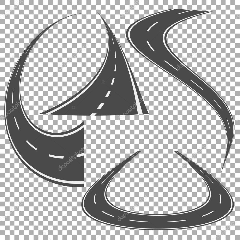 Winding curved road or highway with markings. Vector illustration