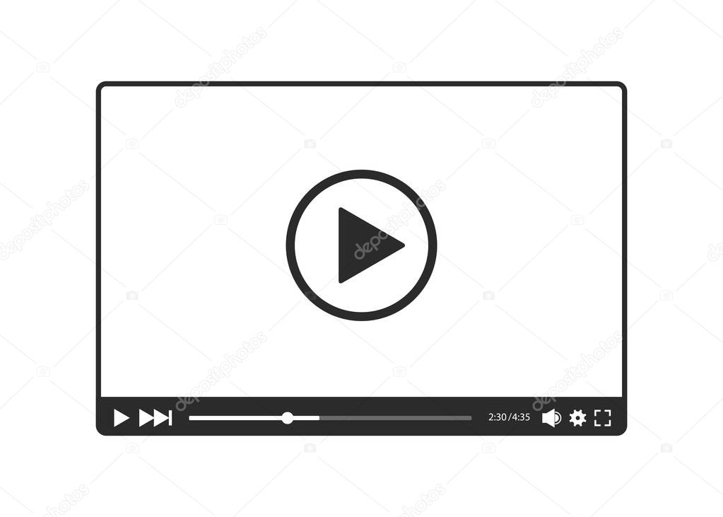Video player for web in black and white, vector