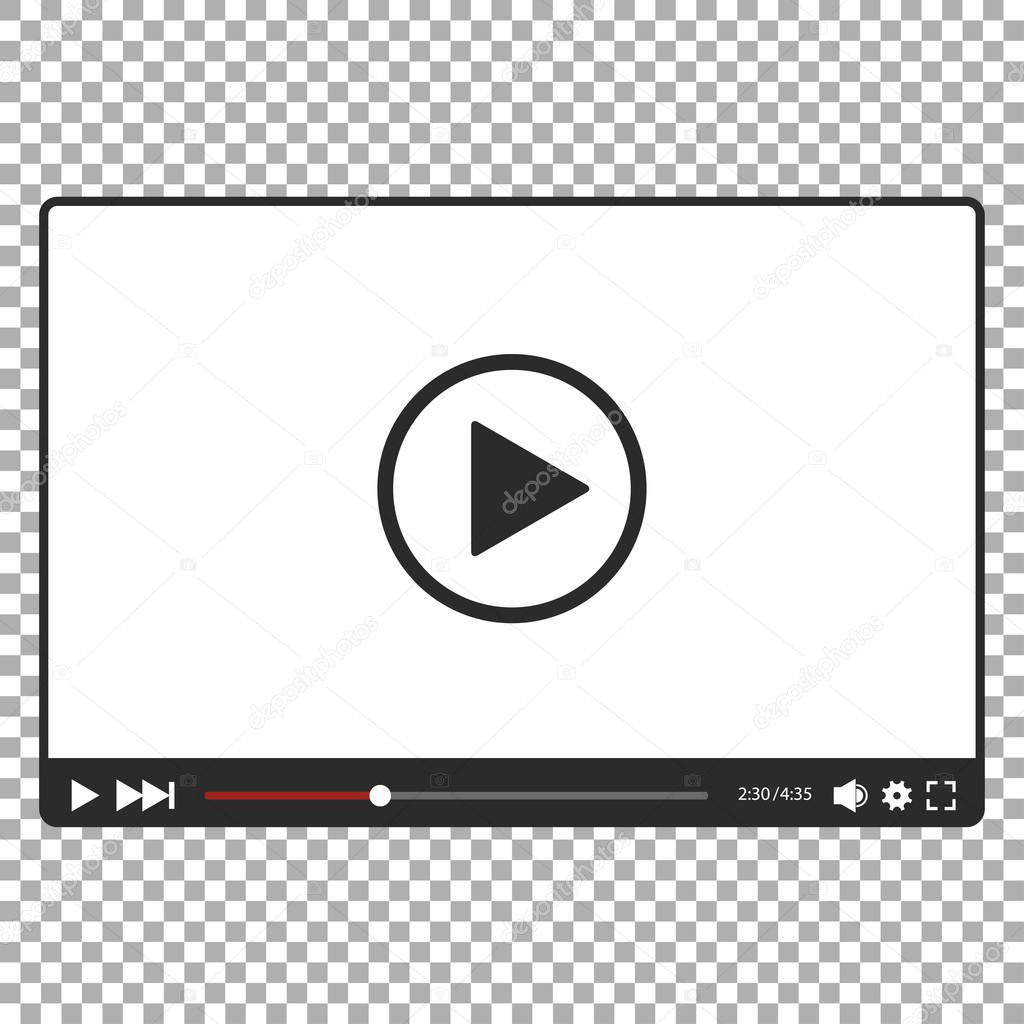 Video player for web in black and white, vector