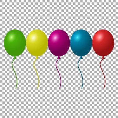 Saydam arka plan üzerinde izole renkli helyum balon seti