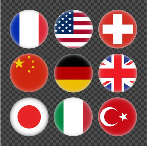 Conjunto de banderas redondas estados superiores del mundo — Archivo Imágenes Vectoriales
