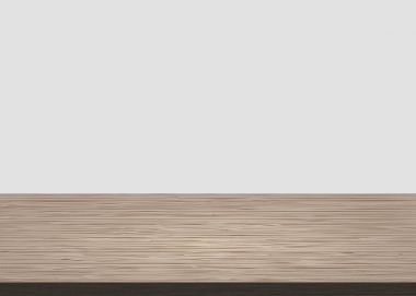 Ahşap masa üstü beyaz beton zemin üzerine boş. Ahşap arka plan