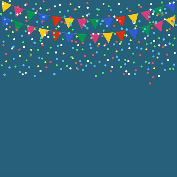 Celebra los antecedentes. Banderas festivas y confeti — Vector de stock