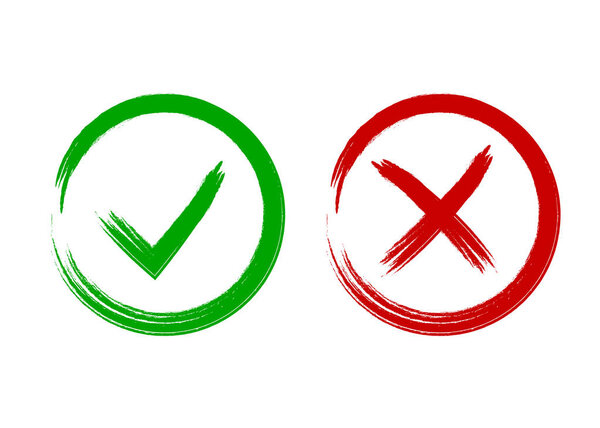 Клещи и поперечные знаки. Символы да и нет, векторная иллюстрация
