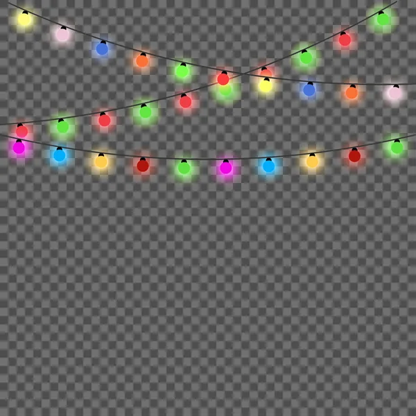 Kransar Glödande Julbelysning Isolerade Realistisk Designelement Jul Dekorationer Lights Effekter — Stock vektor