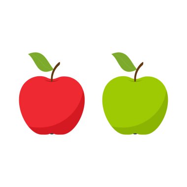 Kırmızı ve yeşil elma ikonu beyaz arkaplanda izole edilmiş. Vektör illüstrasyonu