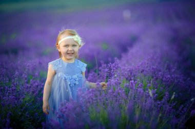 Lavanta sahada poz sevimli küçük kız 