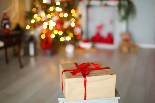 gift box on the chair in studio with christmas decor