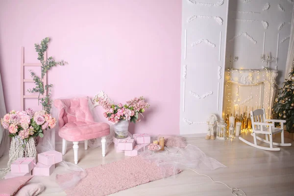 Decorações Primavera Estúdio Quarto Rosa Para Meninas — Fotografia de Stock