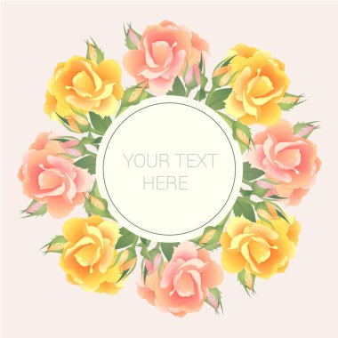 Kartpostal (düğün davetiyesi) Güllü pastel renklerde