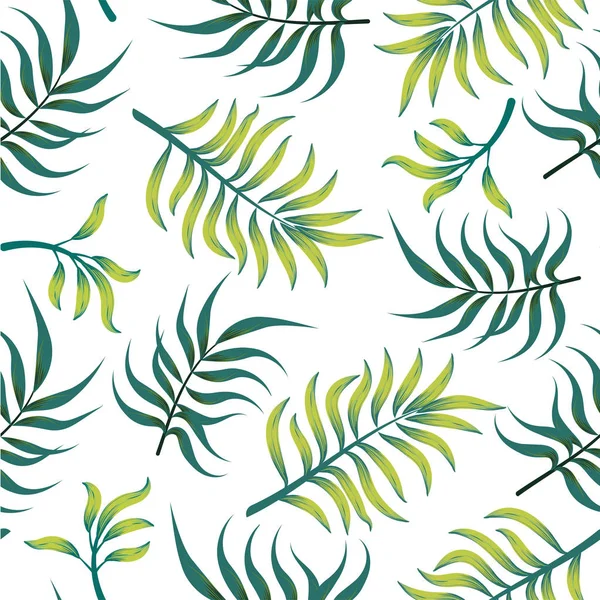 Tropisch Naadloos Patroon Met Groene Palmbladeren Een Witte Achtergrond Exotisch — Stockvector