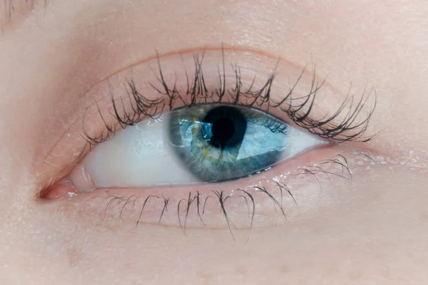 Macro Photo Female Eye Blue Color Yellow Splashes — Stock Photo, Image
