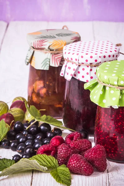 Jam in glass bank — Stock Photo, Image