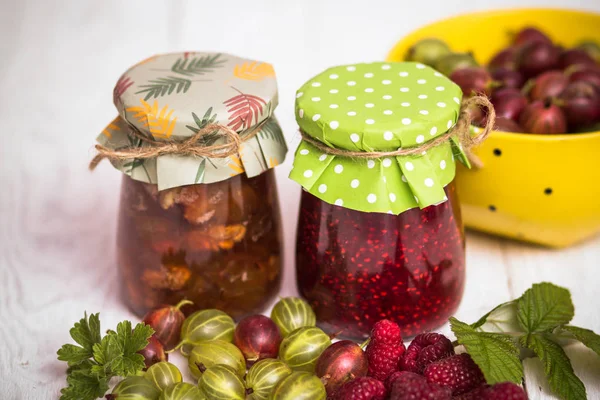 Jam in glass bank — Stock Photo, Image