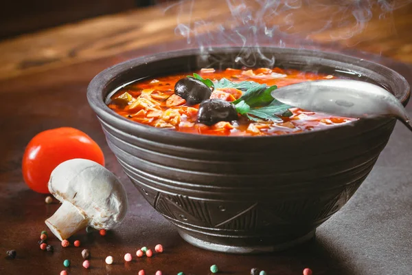 Traditionell rysk soppa solyanka — Stockfoto