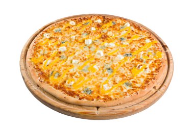 ahşap tahta üzerinde peynir çeşidi pizza. bir dizin veya menü için