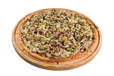 ahşap tahta üzerinde mantar pizza. bir dizin veya menü için