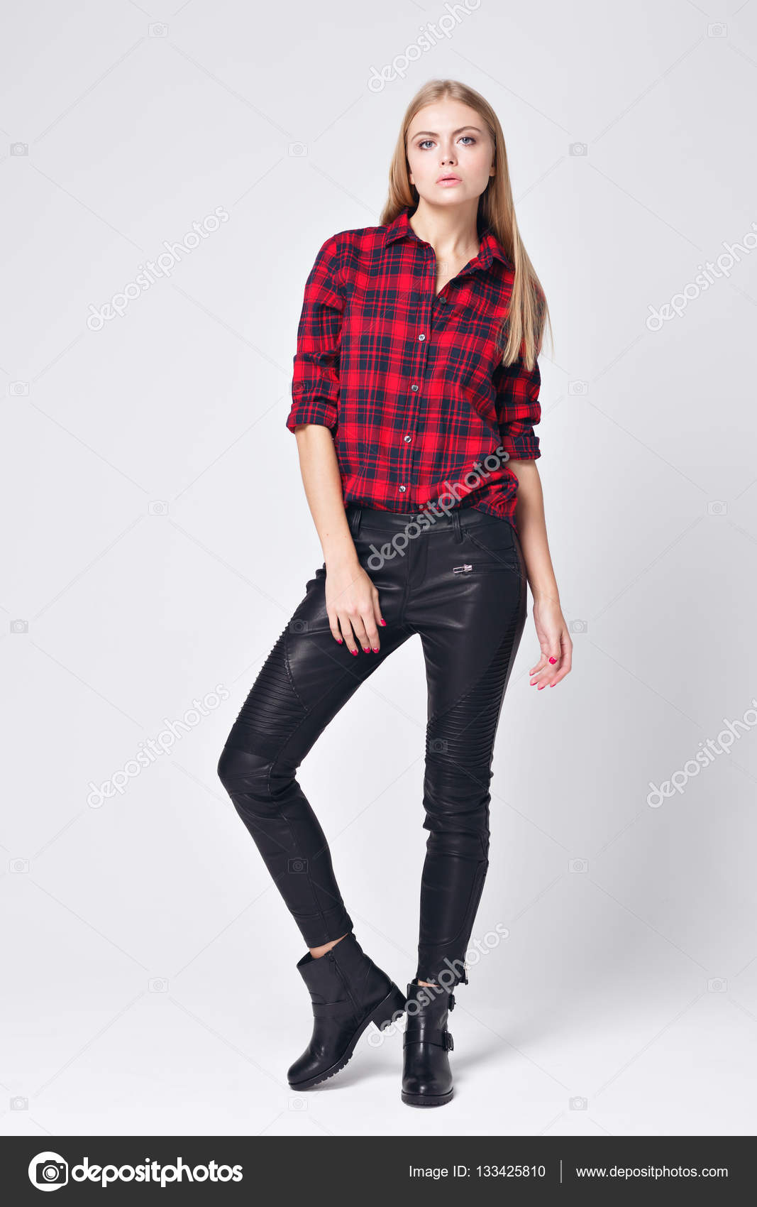 red plaid shirt black jeans
