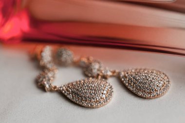 Gelin beyaz bir tablo için gümüş küpe