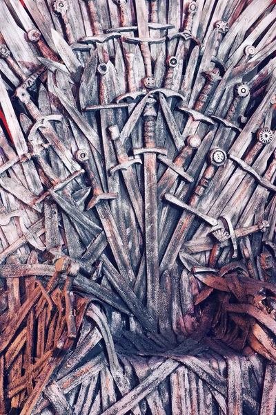 Throne made of swords in a medieval fair — Stock Photo, Image