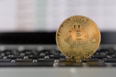 laptop klavye üzerinde para bitcoin. cryptocurrency ticaret kavramı. Para hızlı büyüme.