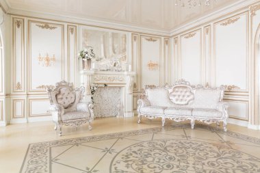 Gün ışığı alan lüks dekor. Modern fotoğraf stüdyosu. Işık bahar odası studio iç.