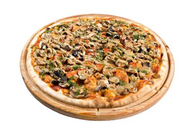 İtalyan mutfak ve pişirme kavramı. Sıcak lezzetli dilimlenmiş malzemeyi mantar. Teslimat yemek.