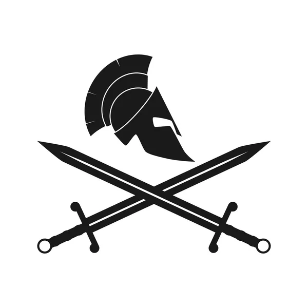 Spartanischer Helm und gekreuzte Schwerter — Stockvektor