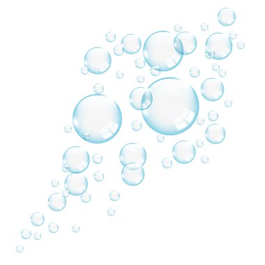 Blue transparent bubbles on white background clipart