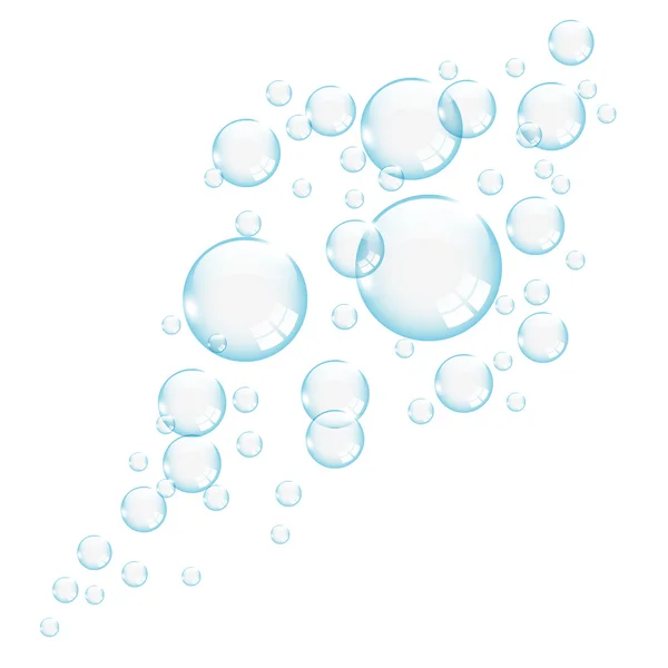 Bulles transparentes bleues sur fond blanc — Image vectorielle