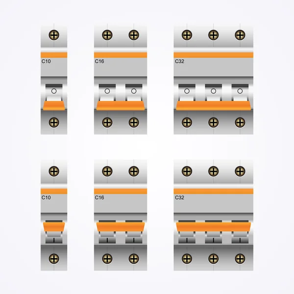 Circuit Breakers Set on White Background. — Stock Vector