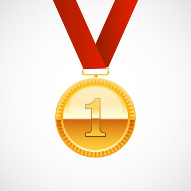 Altın, beyaz arka plan üzerinde madalya birincilik, vektör