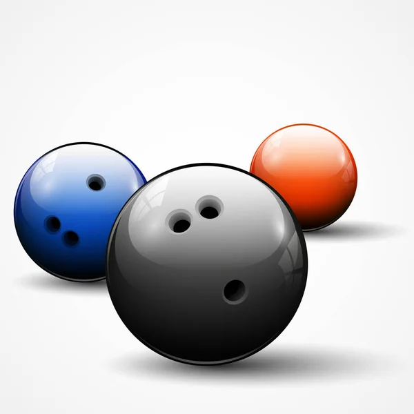 Tři bowlingové koule, izolované na bílém pozadí — Stockový vektor