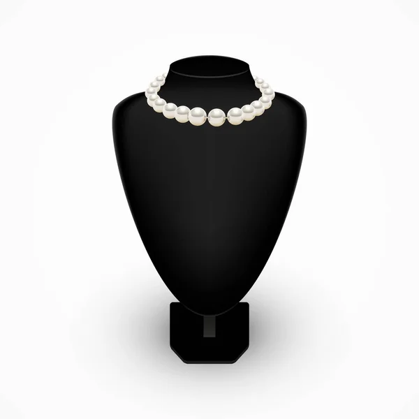光沢のある黒いマネキンのバストに現実的な真珠のネックレス — ストックベクタ