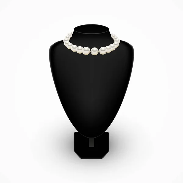 Brillante collar de perlas realistas en busto maniquí Negro — Vector de stock