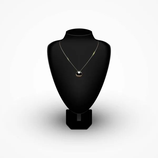Glänzende Halskette mit schwarzer Perle auf schwarzer Schaufensterpuppe Büste — Stockvektor