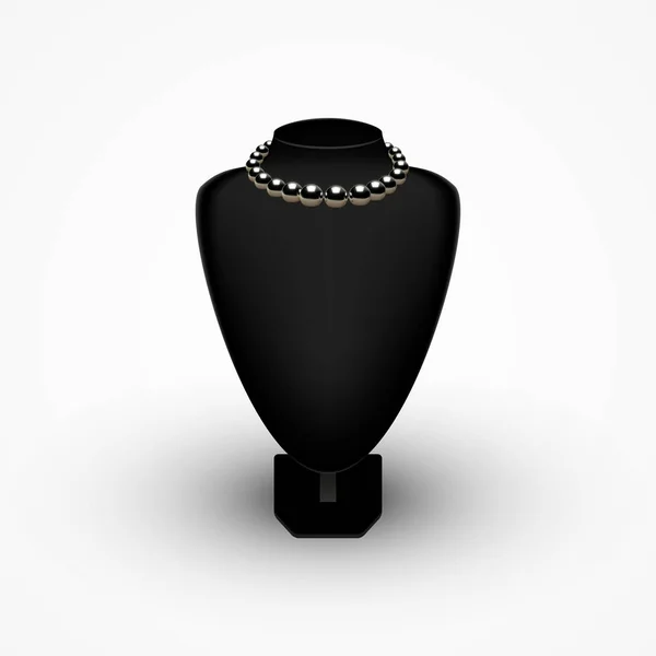 Collar realista de perlas negras en busto de maniquí negro — Vector de stock