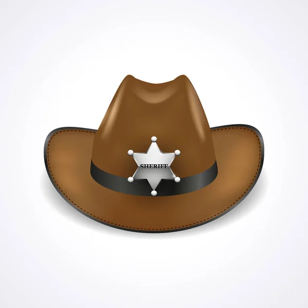 Sombrero Sheriff con estrella de metal plateado aislado sobre fondo blanco, vista frontal — Vector de stock