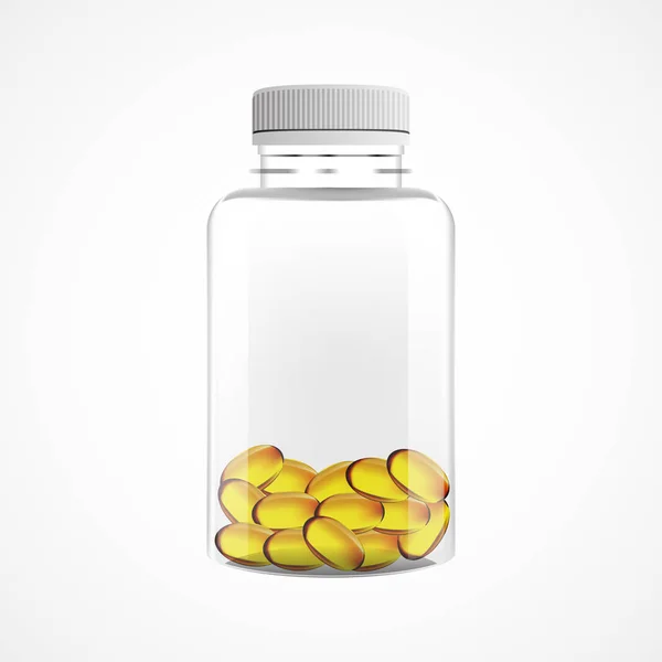 Frasco de plástico transparente de pastillas amarillas — Archivo Imágenes Vectoriales