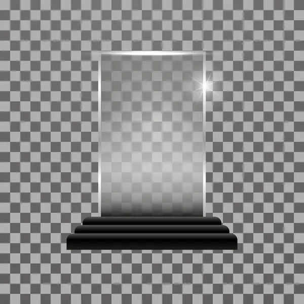 Prix rectangulaire brillant en verre transparent. Isolé sur fond sombre . — Image vectorielle