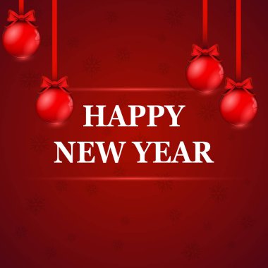Mutlu yeni yıl tebrik kartı kırmızı Noel top ile