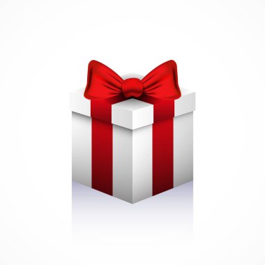 Kırmızı yay ve bant ile beyaz hediye kutusu